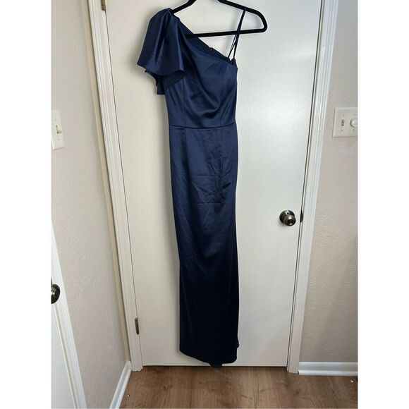 Mac Duggal NWT size 4 navy gown FLUTTER SLEEVE style 26521 - Picture 6 of 16